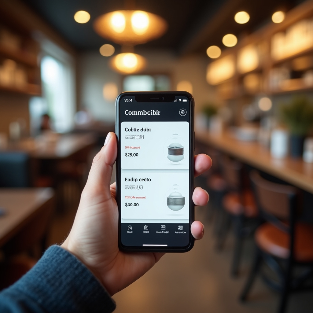 Schermata di app di banking digitale su smartphone con saldo e movimenti
