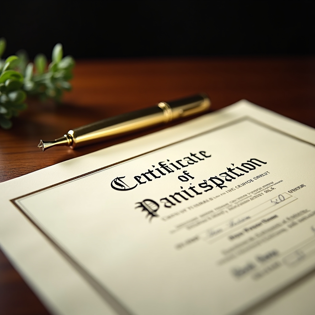 Attestato di partecipazione a un percorso formativo su sfondo scuro